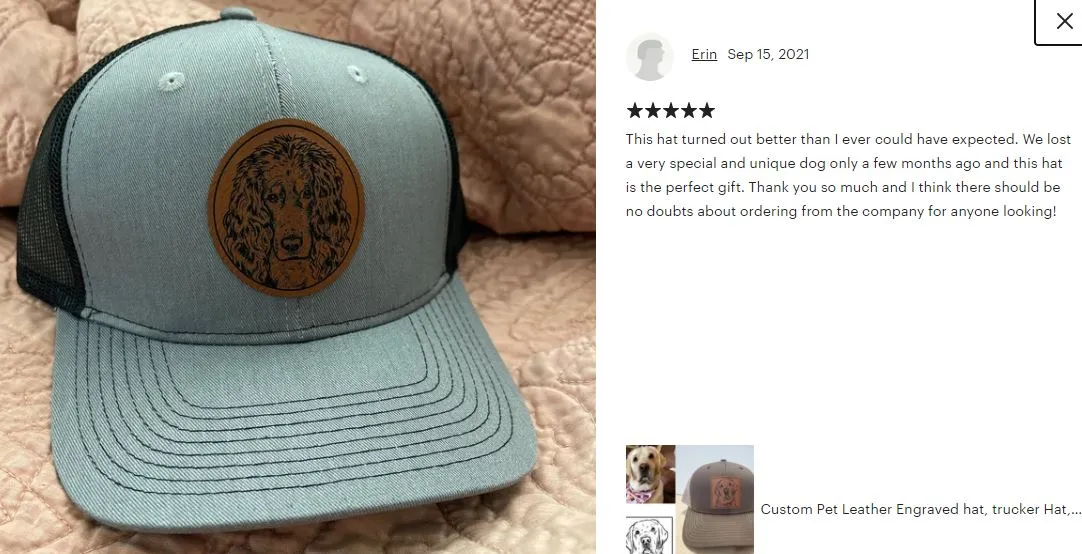 Custom Pet Leather Engraved hat, trucker hat, leather patch, your pet photo on hat