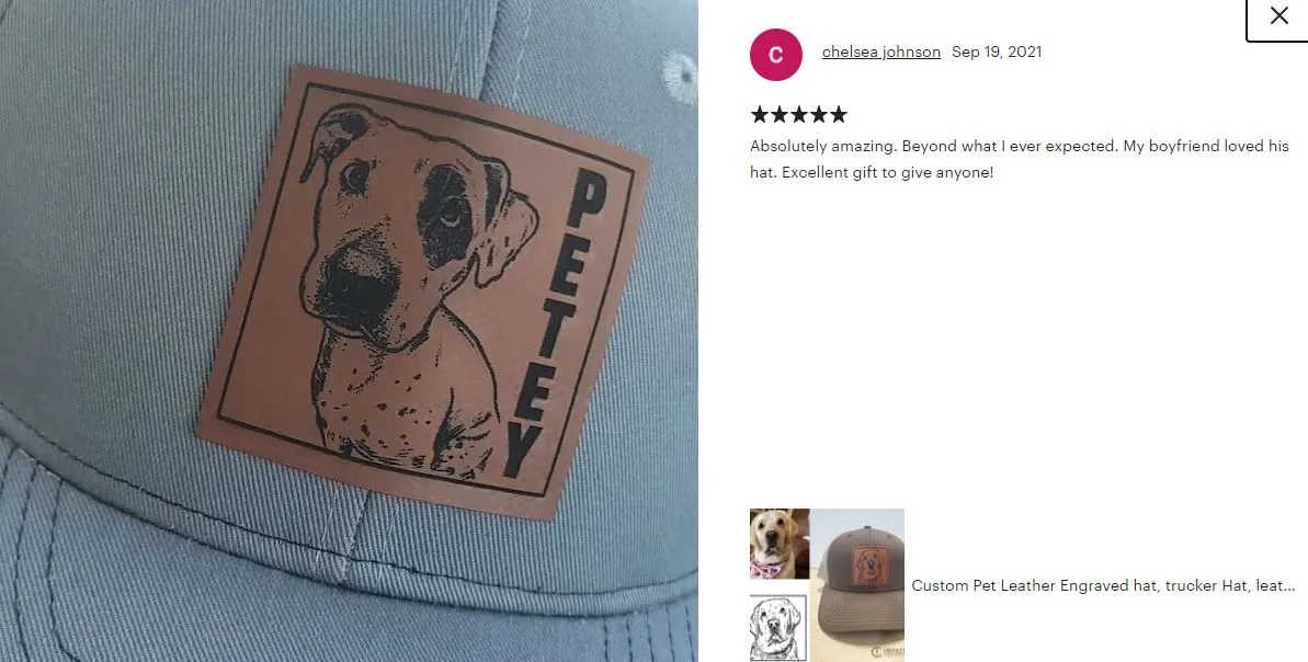 Custom Pet Leather Engraved hat, trucker hat, leather patch, your pet photo on hat