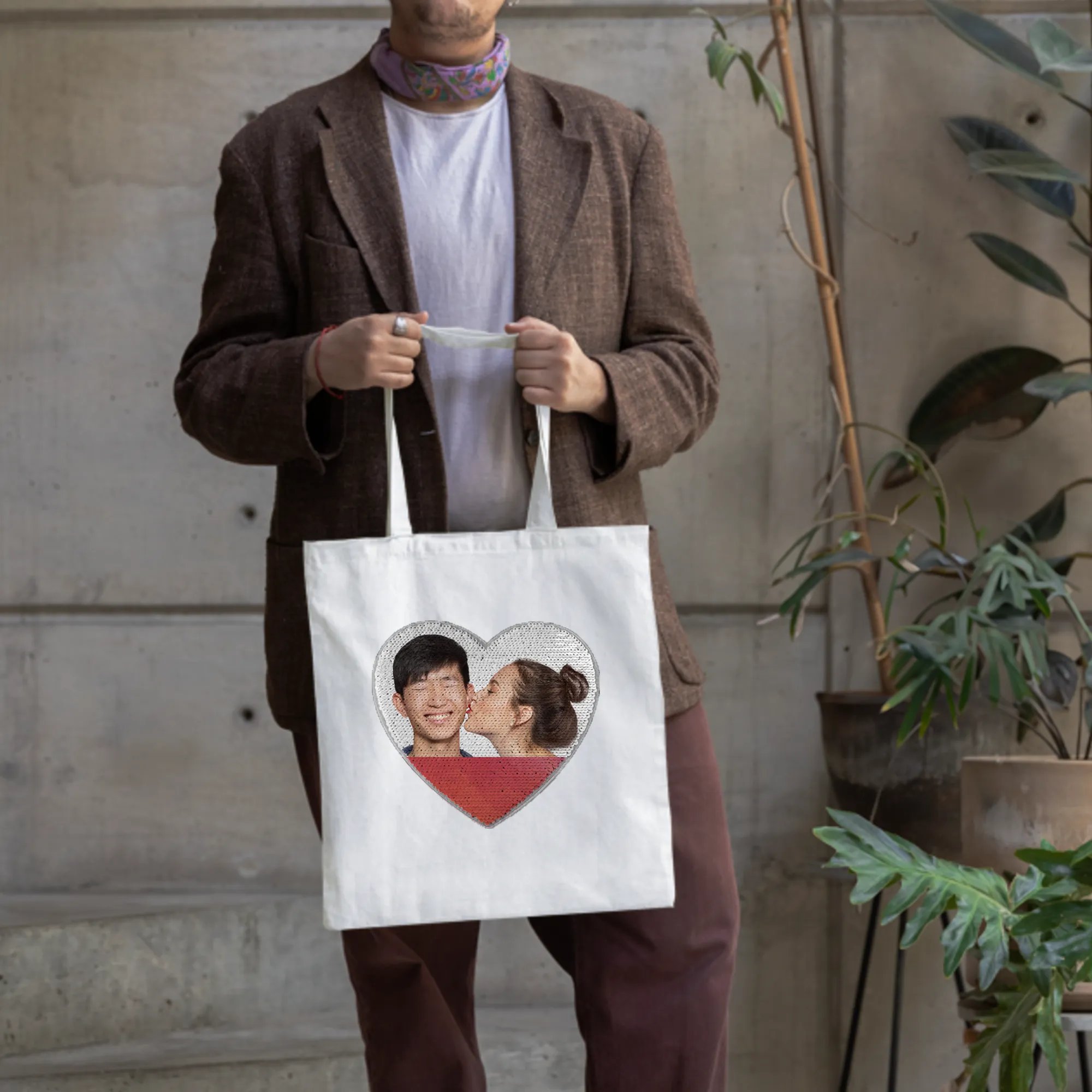 Custom Print Tote Bag, Personalized Custom Sequin Canvas Tote, Photo, Logo Full Color Print, Welcome beach bags