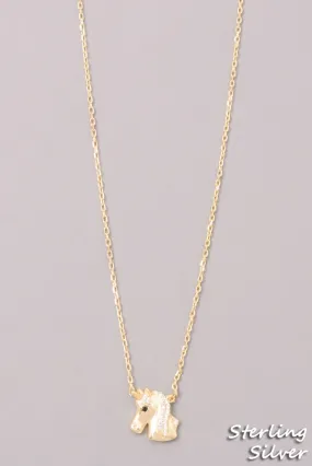 Dainty Horse Rhinestone Necklace in Gold