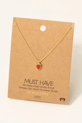 Dainty Red Strawberry Gold Pendant Necklace