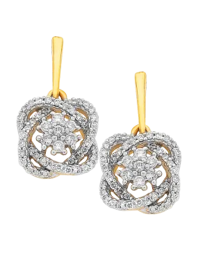 Diamond Earrings - 9ct Diamond Set Two Tone Gold Earrings - 756950