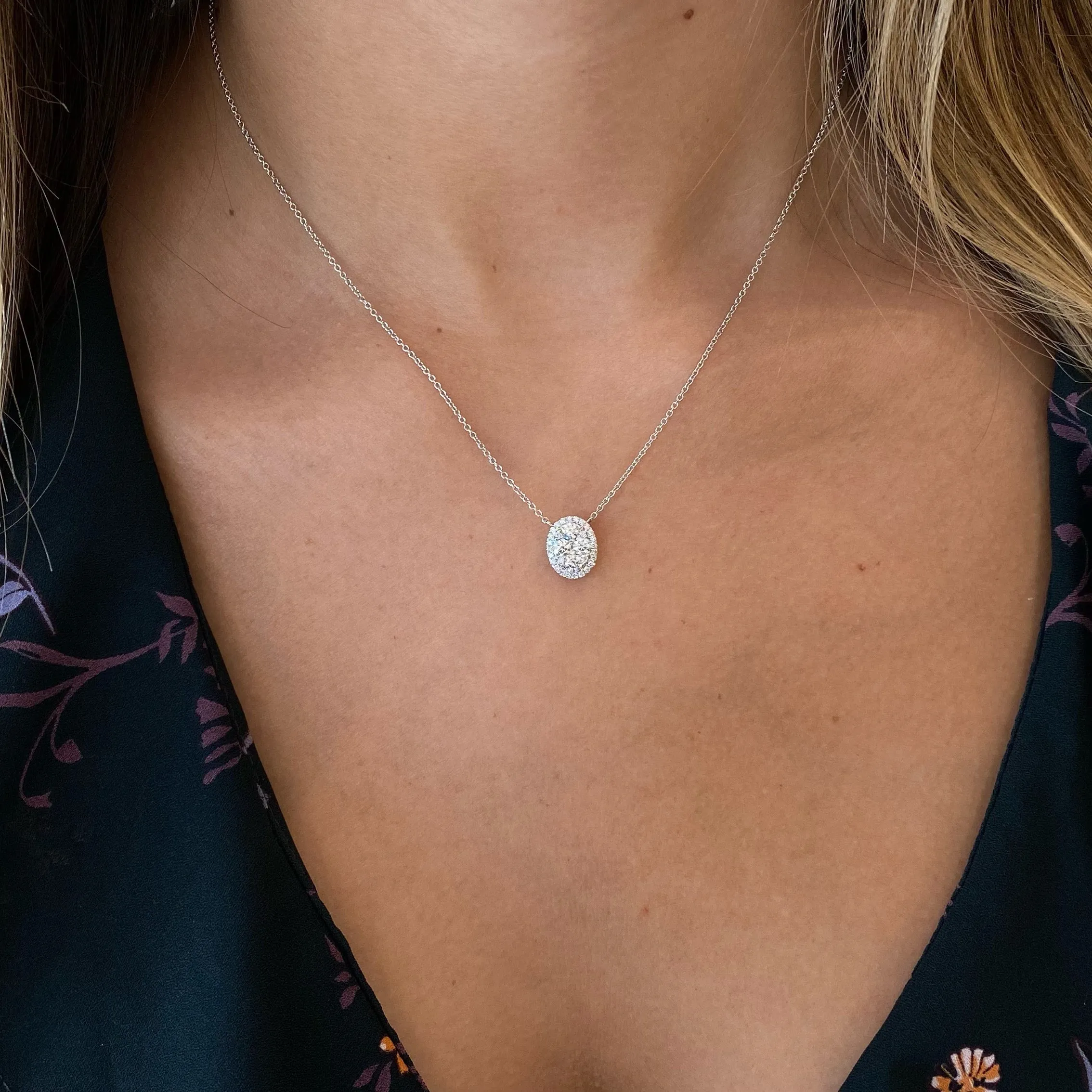 Diamond Halo Oval Pendant