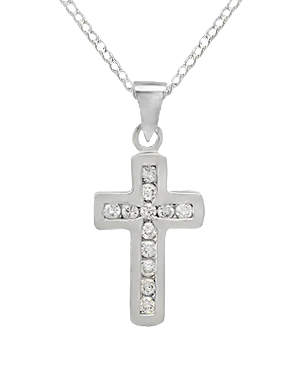 Diamond Pendant - 10ct White Gold Diamond Set Cross Pendant-784363