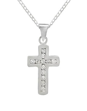 Diamond Pendant - 10ct White Gold Diamond Set Cross Pendant-784363