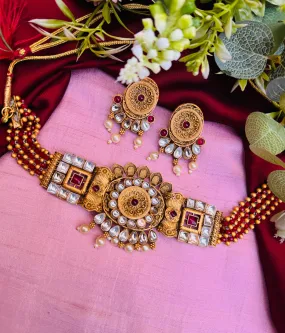Elegant Antique Gold Plated Choker Necklace Set – Timeless Beauty