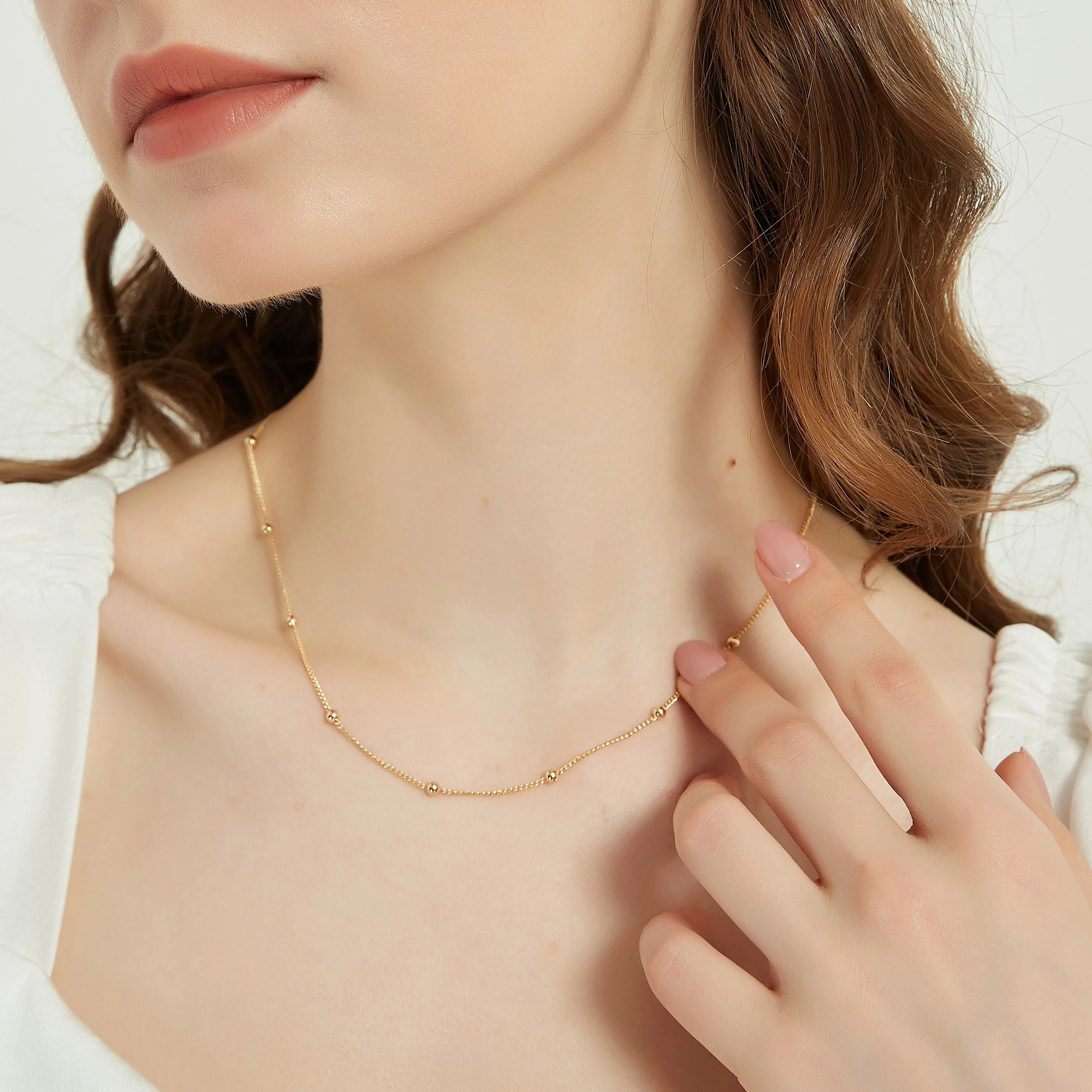 Elise dainty satellite ball chain necklace