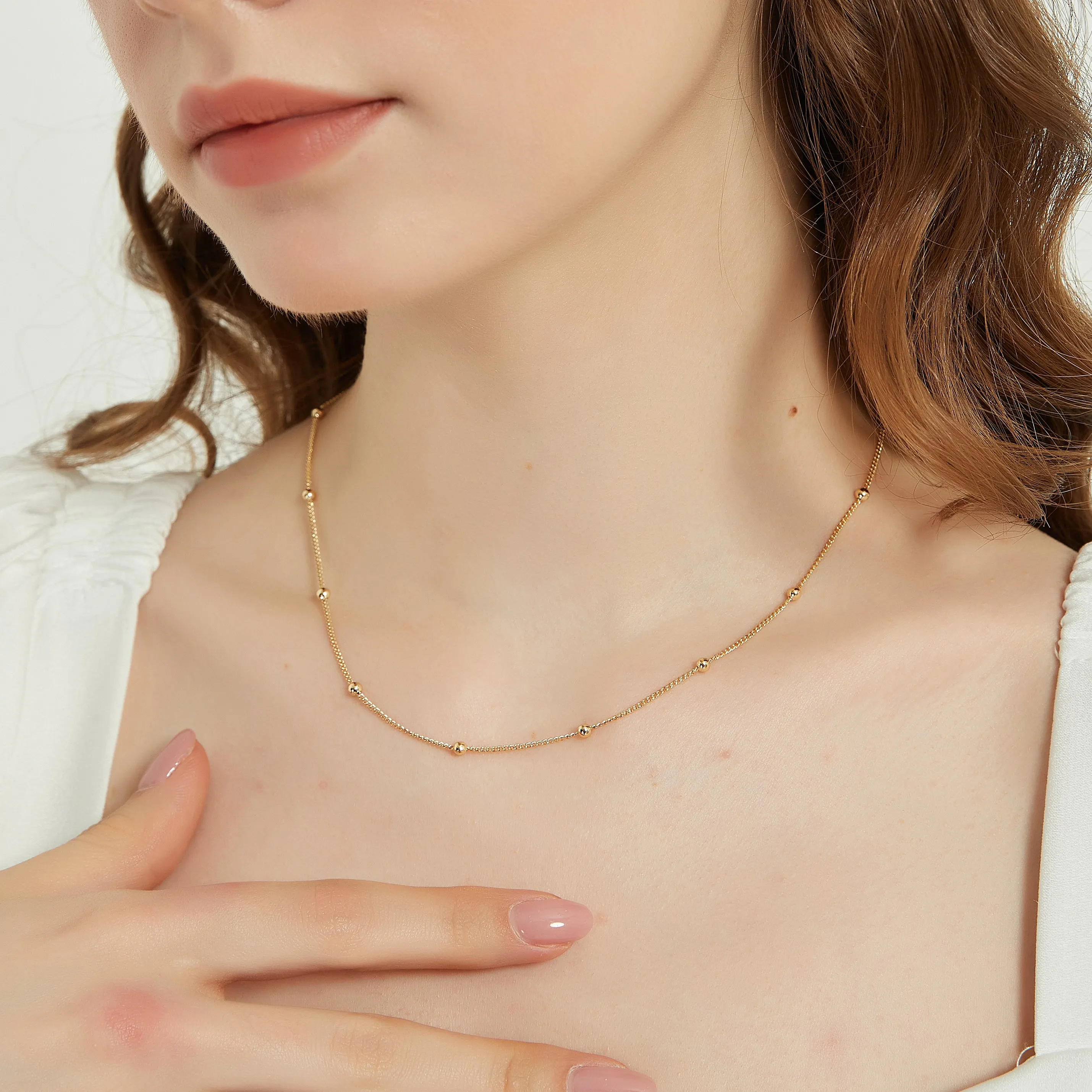 Elise dainty satellite ball chain necklace
