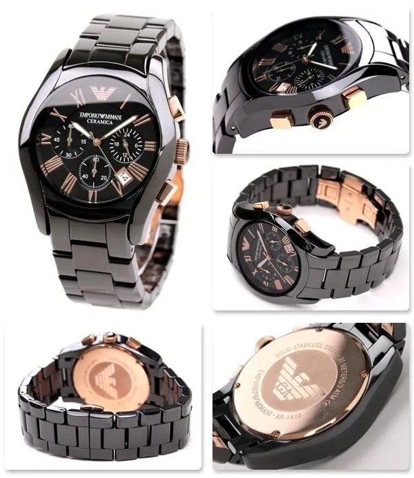 Emporio Armani Ceramic Chronograph Black Gold Dial Couple Watch For Couple-Best Gift AR1410 AR1411