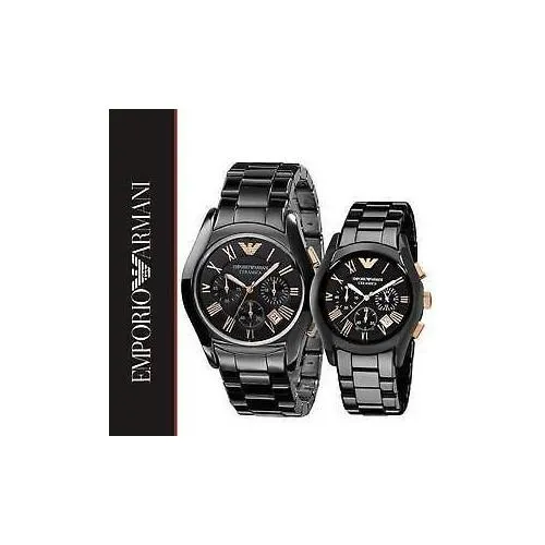 Emporio Armani Ceramic Chronograph Black Gold Dial Couple Watch For Couple-Best Gift AR1410 AR1411