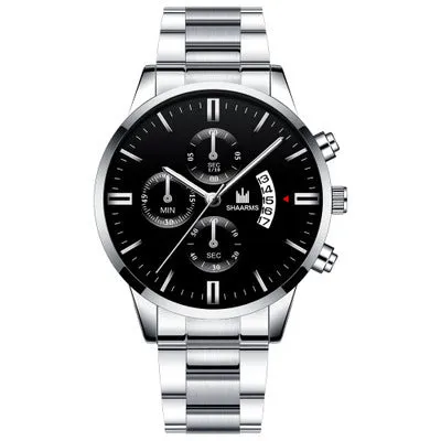 Fake Three Eyes Men's Steel Strap Watch Business Calendar Quartz Belt Watch Men's