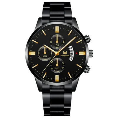 Fake Three Eyes Men's Steel Strap Watch Business Calendar Quartz Belt Watch Men's