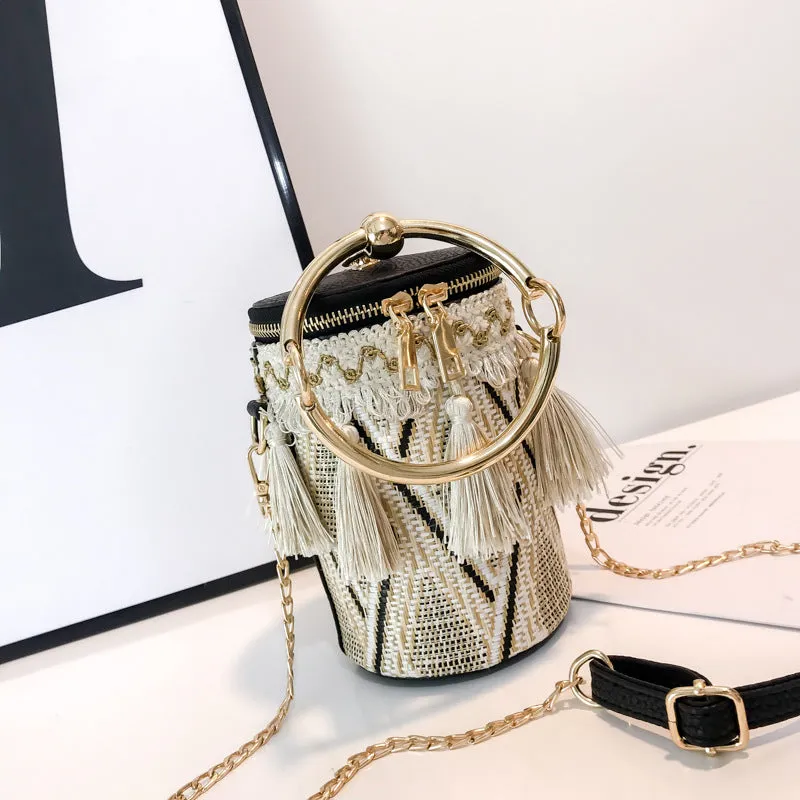 Femi Tassel Woven Bucket Bag