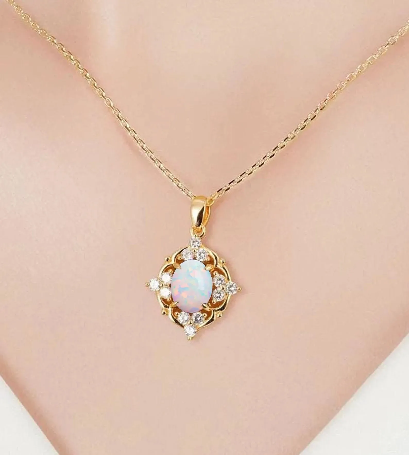 Fia Opal Necklace Sterling Silver