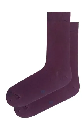 FOOT FEDERATION 240 STITCH MID-CALF COTTON MEN'S DRESS EGGPLANT