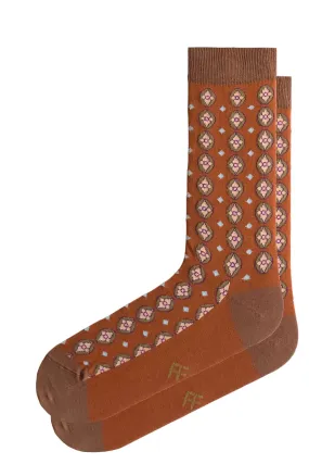 FOOT FEDERATION COLOMBUS 200 STITCH MID-CALF COTTON MEN'S DRESS SOCK CINNAMON