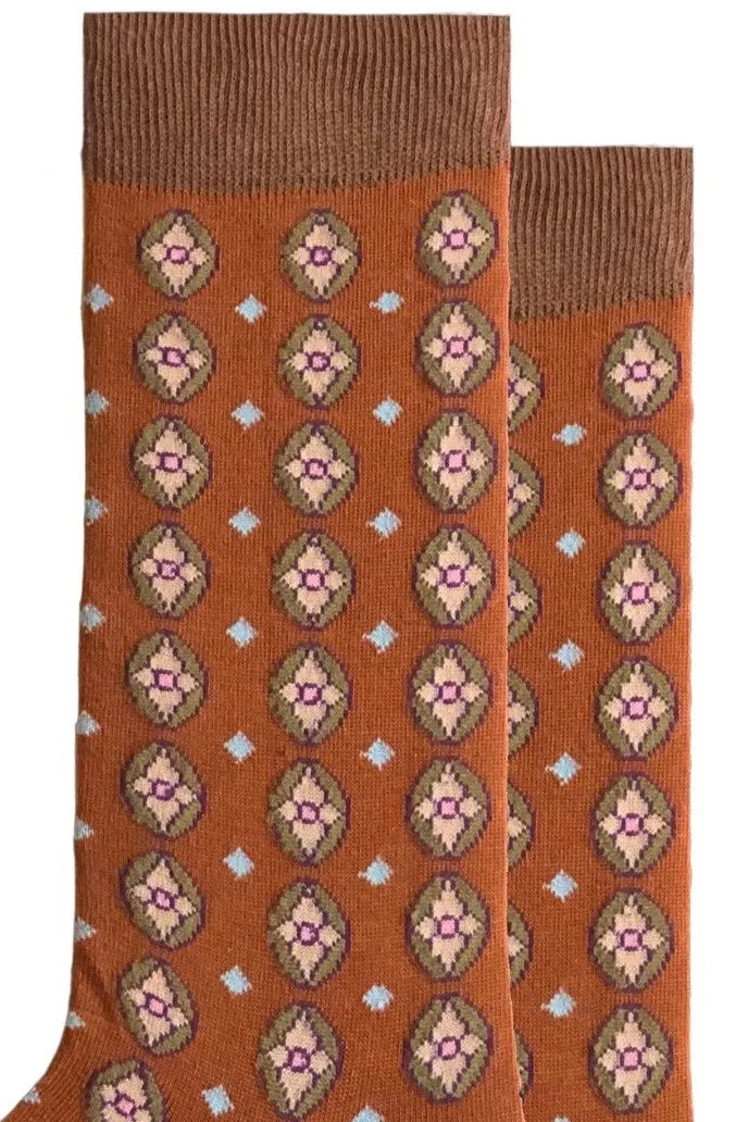 FOOT FEDERATION COLOMBUS 200 STITCH MID-CALF COTTON MEN'S DRESS SOCK CINNAMON