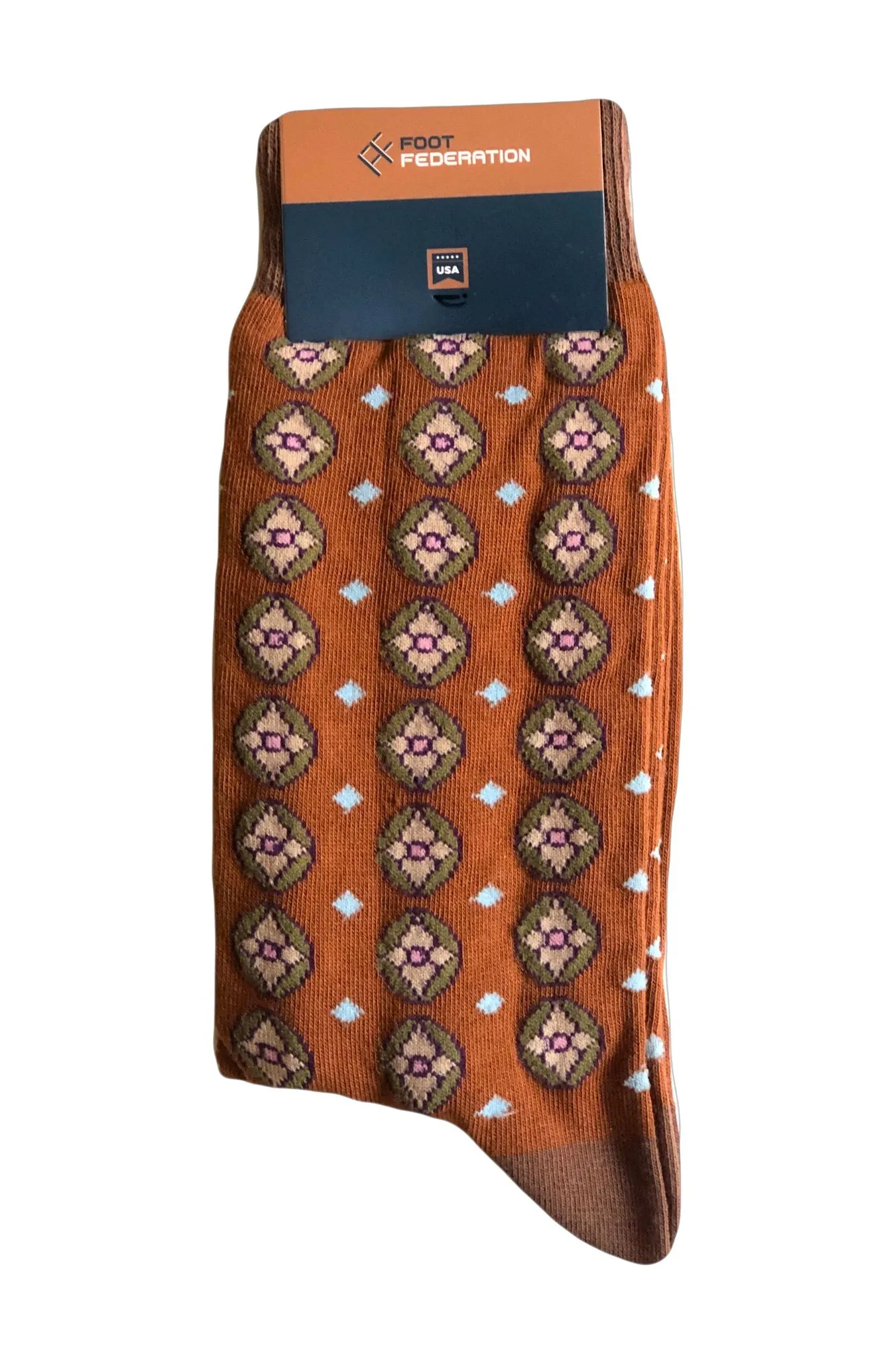 FOOT FEDERATION COLOMBUS 200 STITCH MID-CALF COTTON MEN'S DRESS SOCK CINNAMON