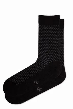 FOOT FEDERATION GHOST PUNTO 200 STITCH MID-CALF COTTON MEN'S DRESS SOCK BLACK