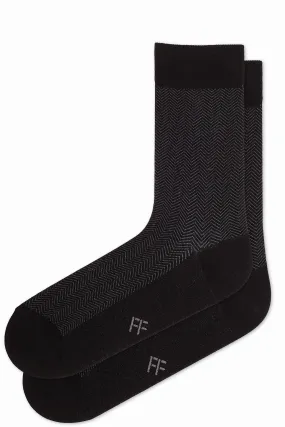 FOOT FEDERATION HERRINGBONE 200 STITCH MID-CALF COTTON MEN'S DRESS SOCK BLACK