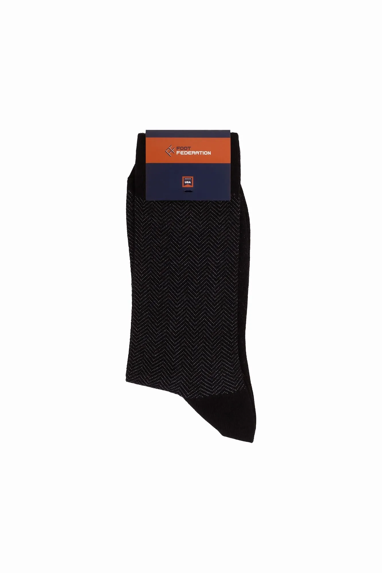 FOOT FEDERATION HERRINGBONE 200 STITCH MID-CALF COTTON MEN'S DRESS SOCK BLACK