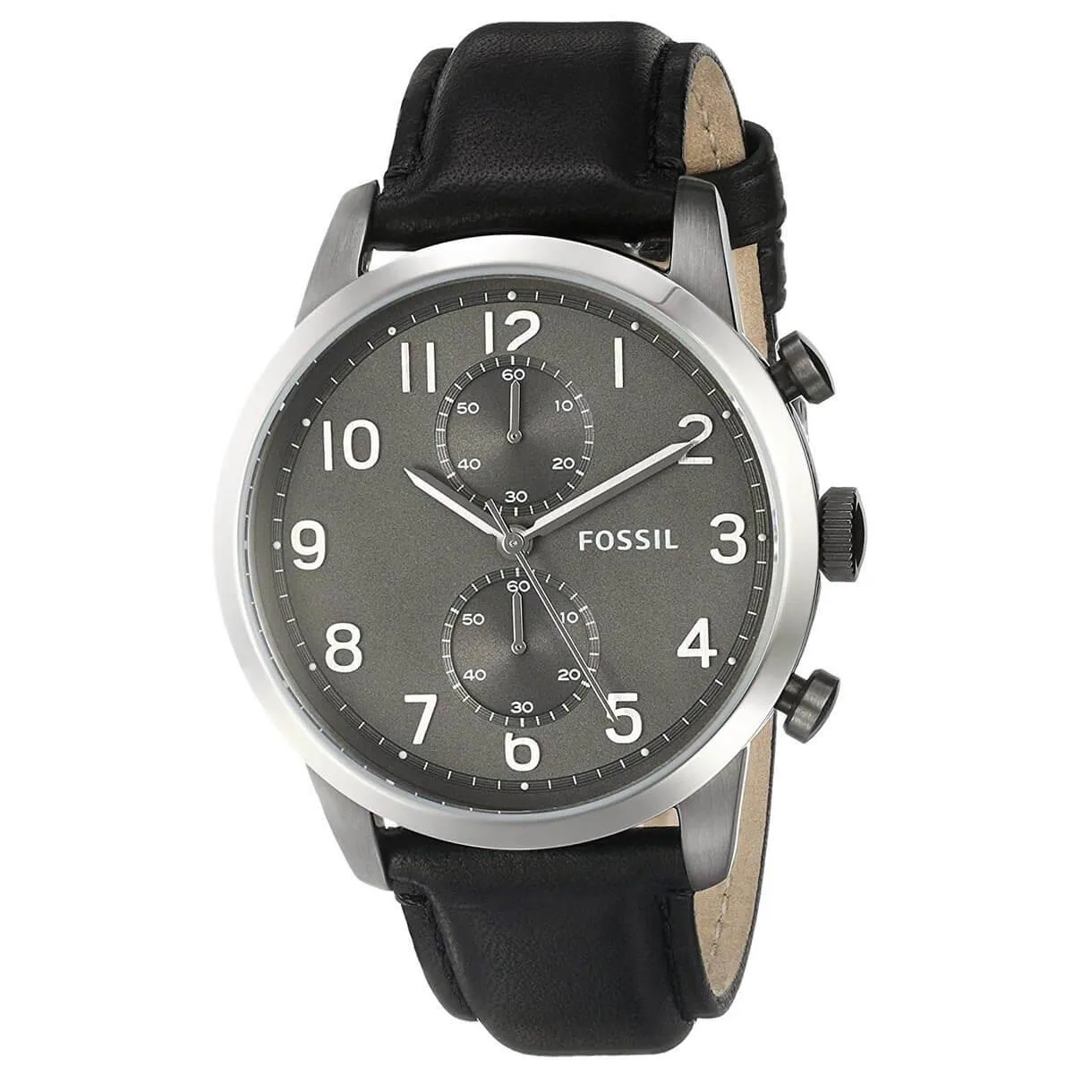 Fossil Men's Chronograph Watch - Townsman Grey Dial Black Leather Strap | FS4972