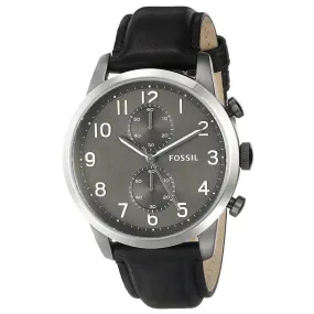 Fossil Men's Chronograph Watch - Townsman Grey Dial Black Leather Strap | FS4972