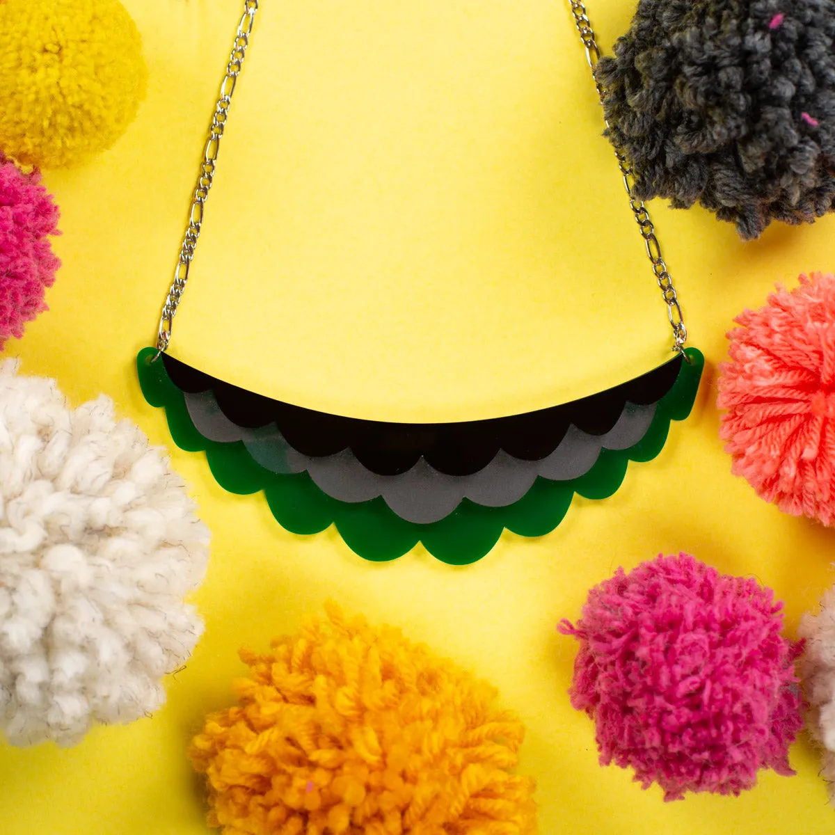 Frilled Necklace - Green, Black and Pink