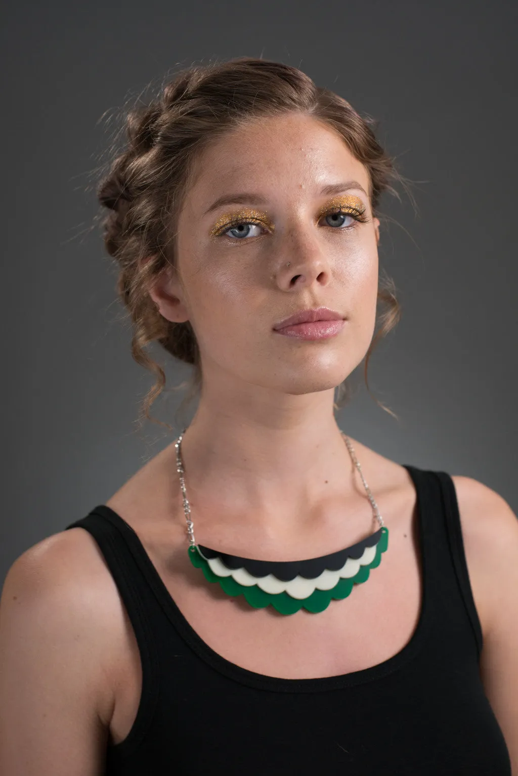 Frilled Necklace - Green, Black and Pink