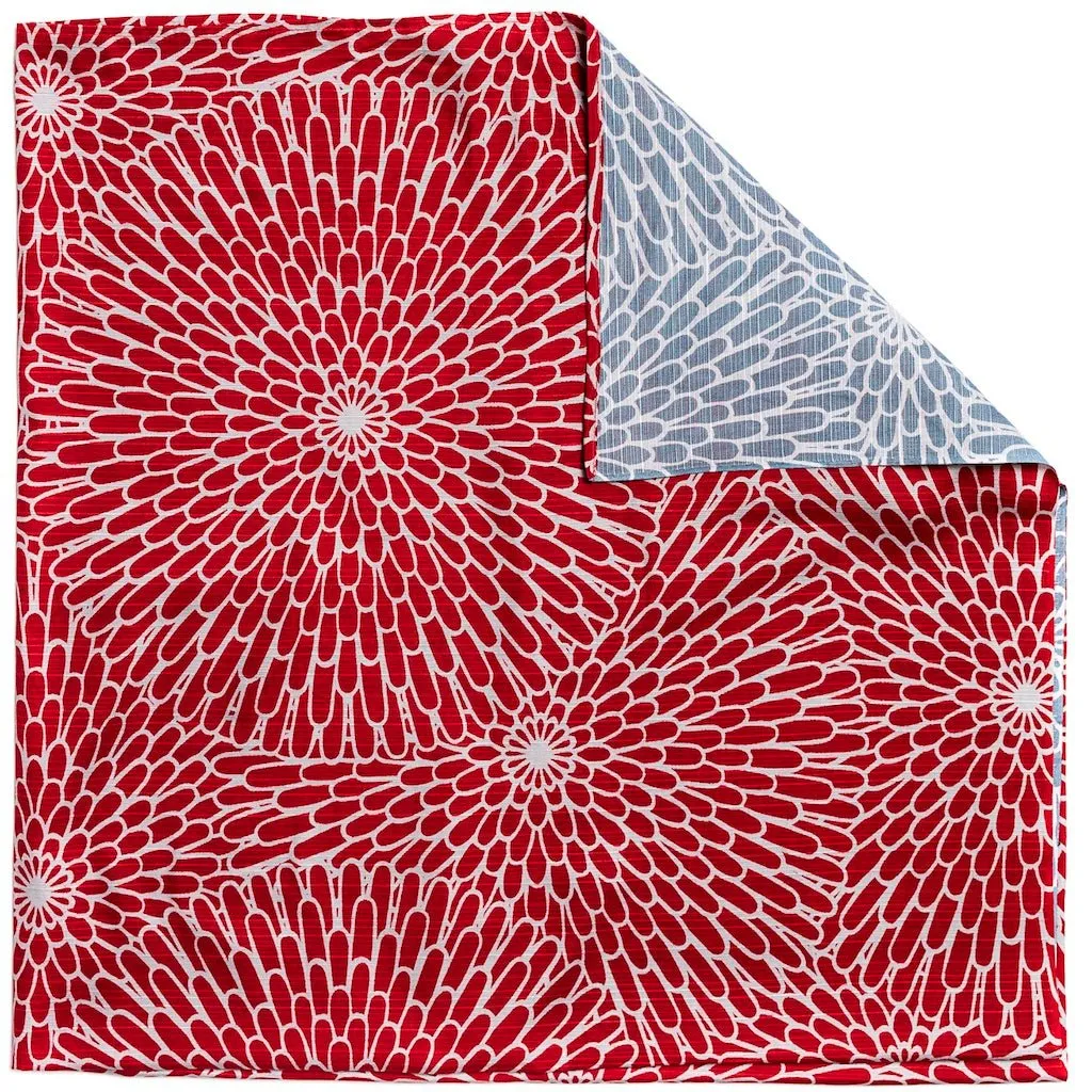 Furoshiki 104 Reversible – Isa Monyo, Chrysanthemum Red/Blue-Gray