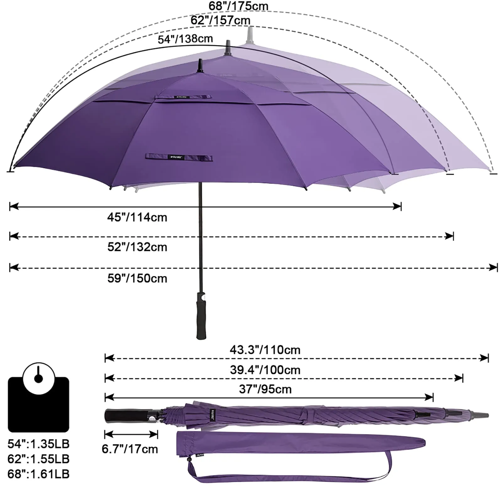 G4Free Automatic Open Golf Umbrella Double Canopy Vented Stick Umbrellas