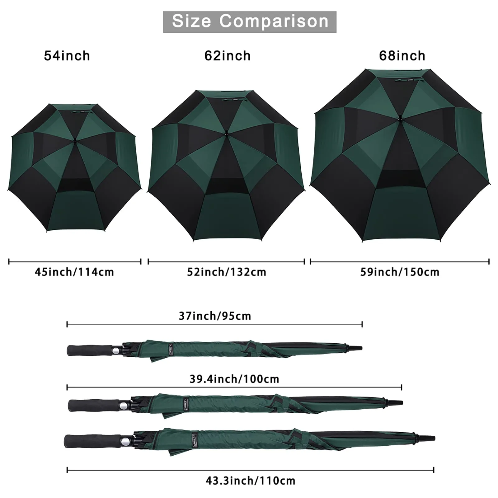 G4Free Automatic Open Golf Umbrella Double Canopy Vented Stick Umbrellas