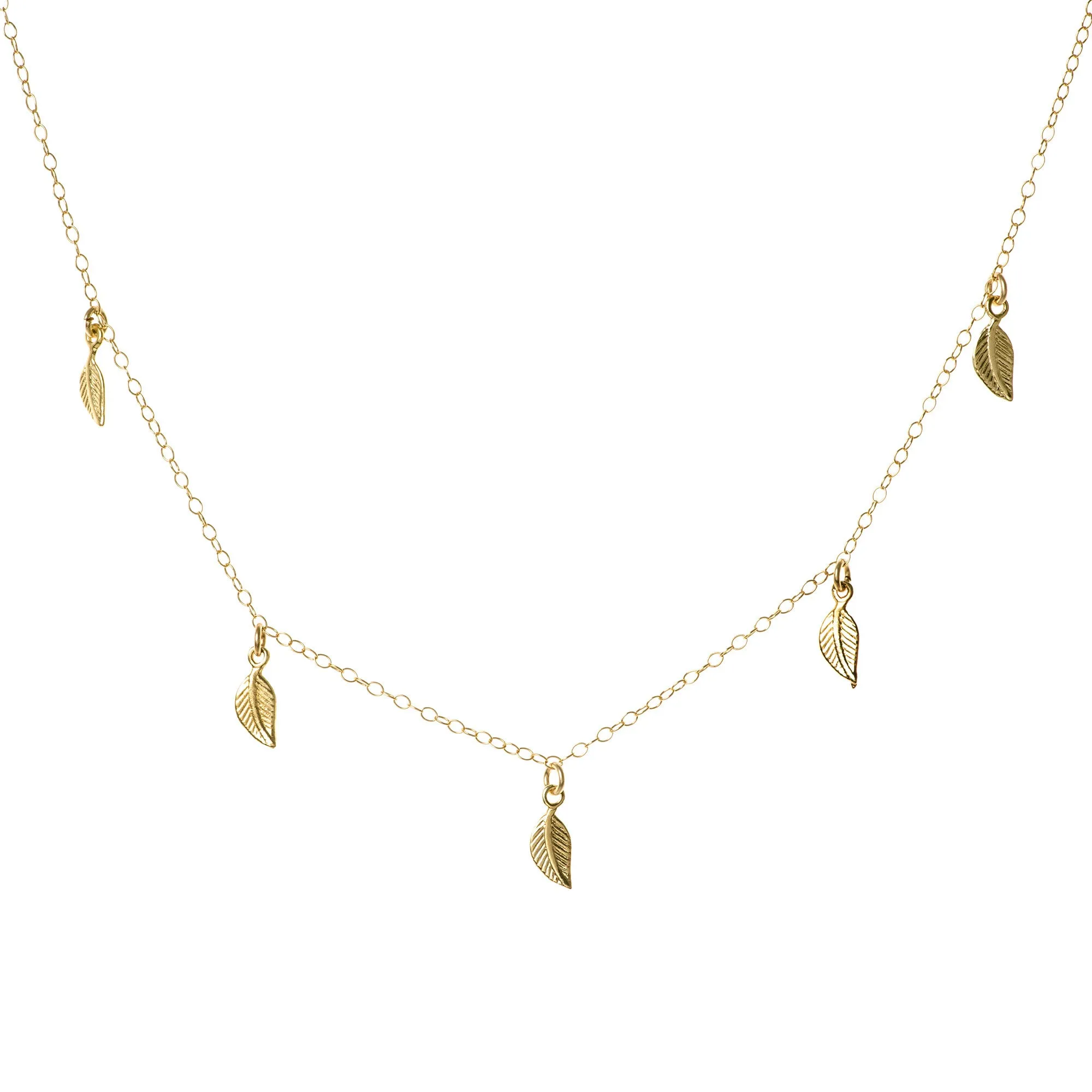 Gold Leaf Necklace Tiny Leaf Charms Statement Necklace