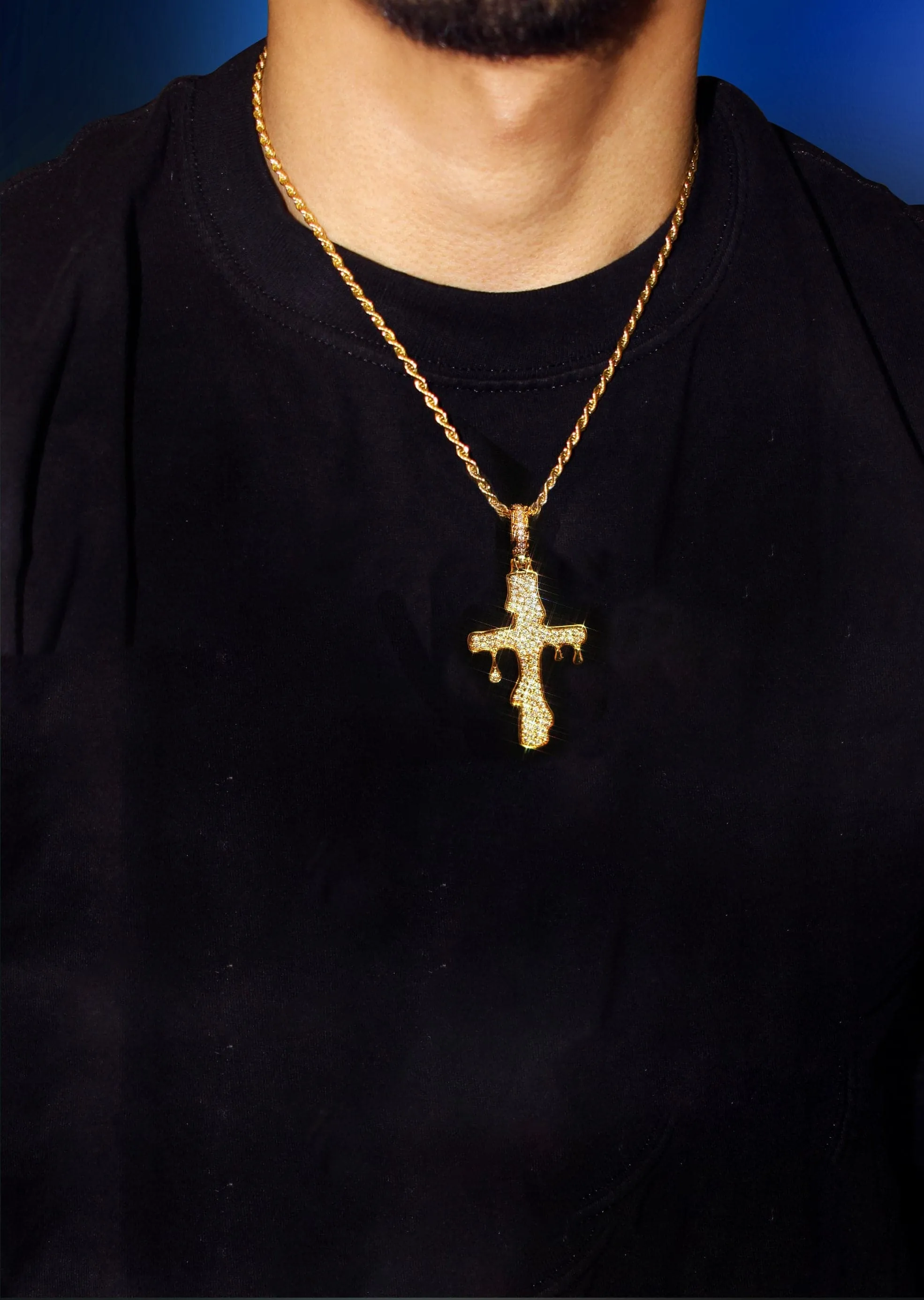 Gold Plated Cuban Link Chain & Melting Cross Pendant | Appx. 10.9 Grams