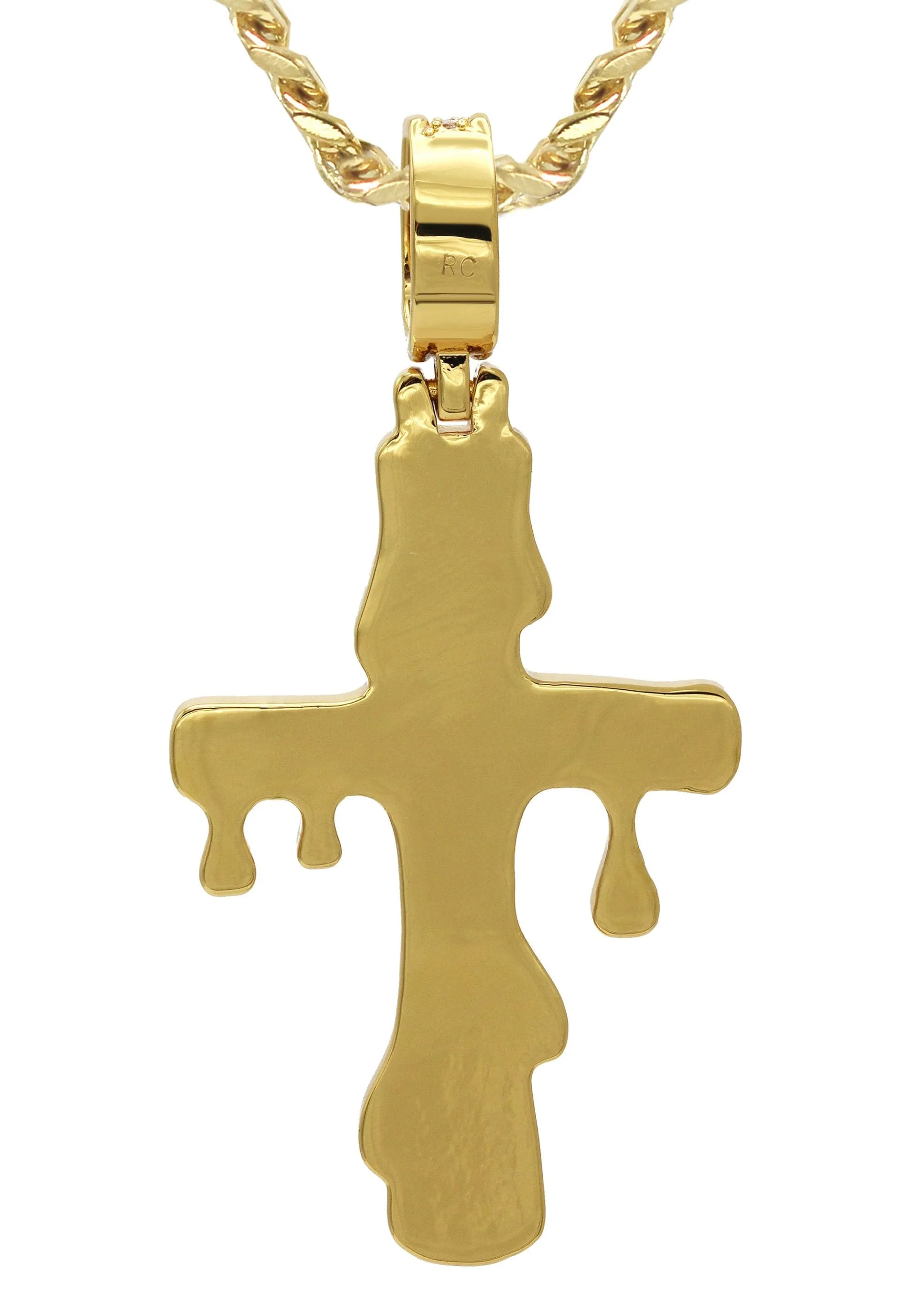 Gold Plated Cuban Link Chain & Melting Cross Pendant | Appx. 10.9 Grams