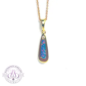 Gold plated silver Fire opal doublet with cubic zirconia pendant