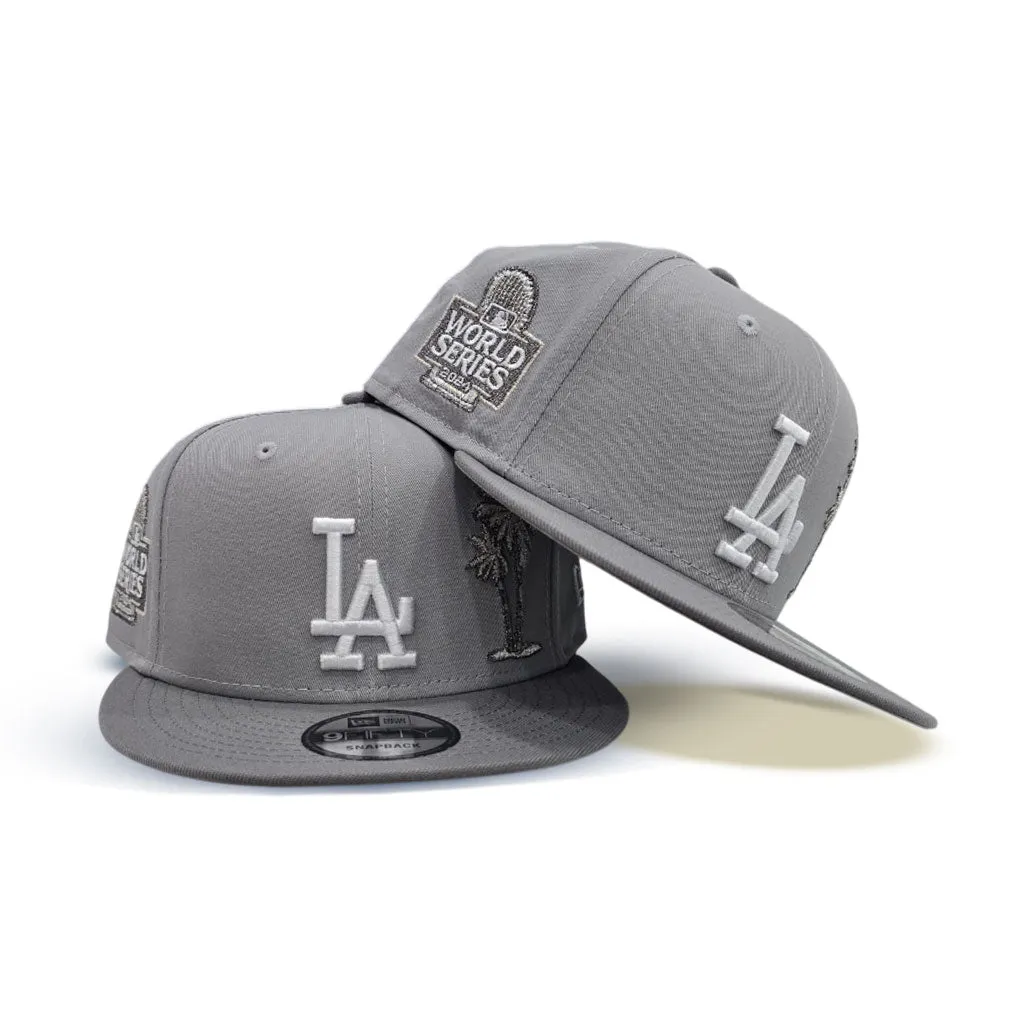 Gray Los Angeles Dodgers Palm Tree Storm Gray Visor Gray Bottom 2024 World Series Champions Side Patch New Era 9Fifty Snapback