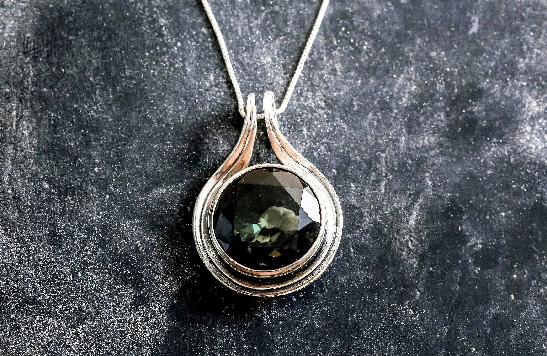 Green Diamond Necklace - Green Large Pendant - Round Statement Necklace