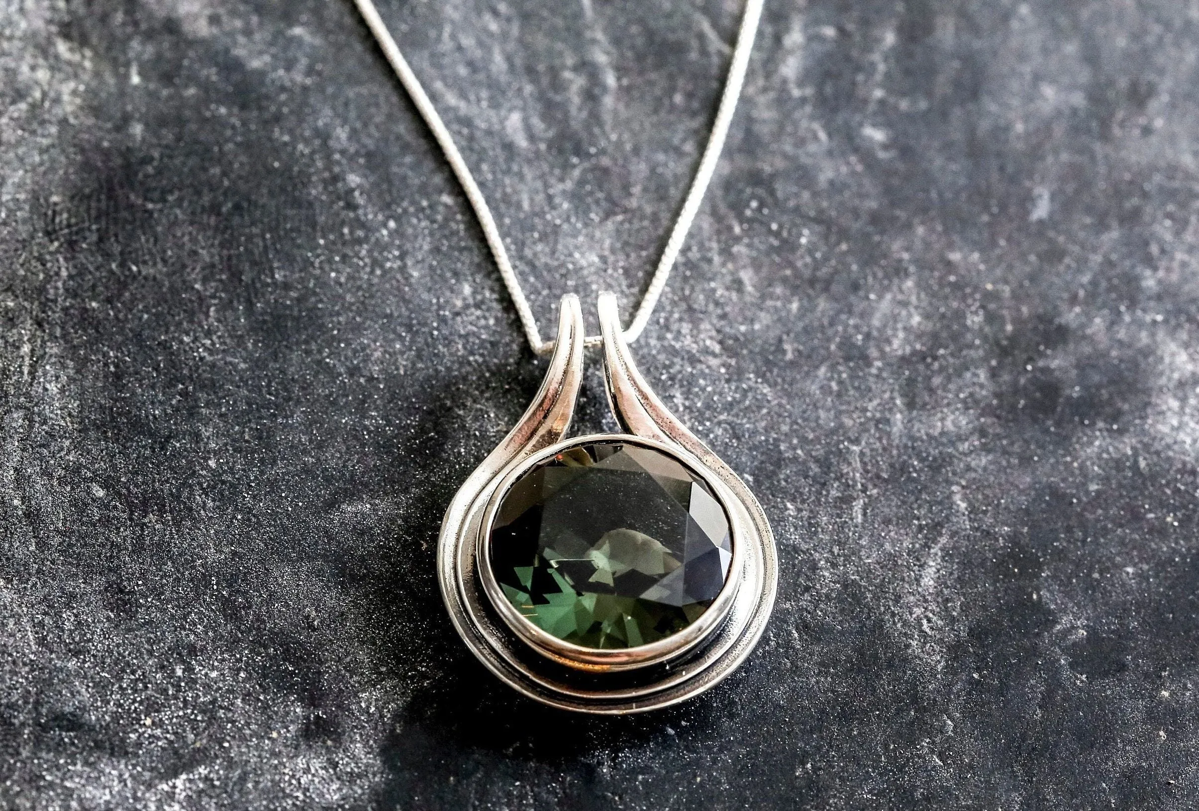 Green Diamond Necklace - Green Large Pendant - Round Statement Necklace
