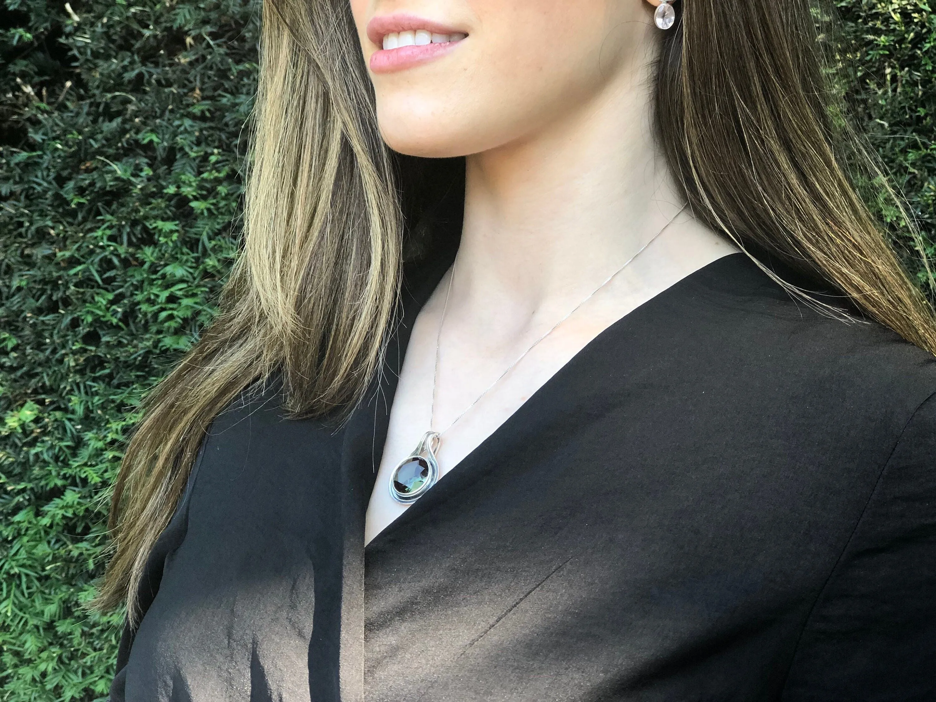 Green Diamond Necklace - Green Large Pendant - Round Statement Necklace