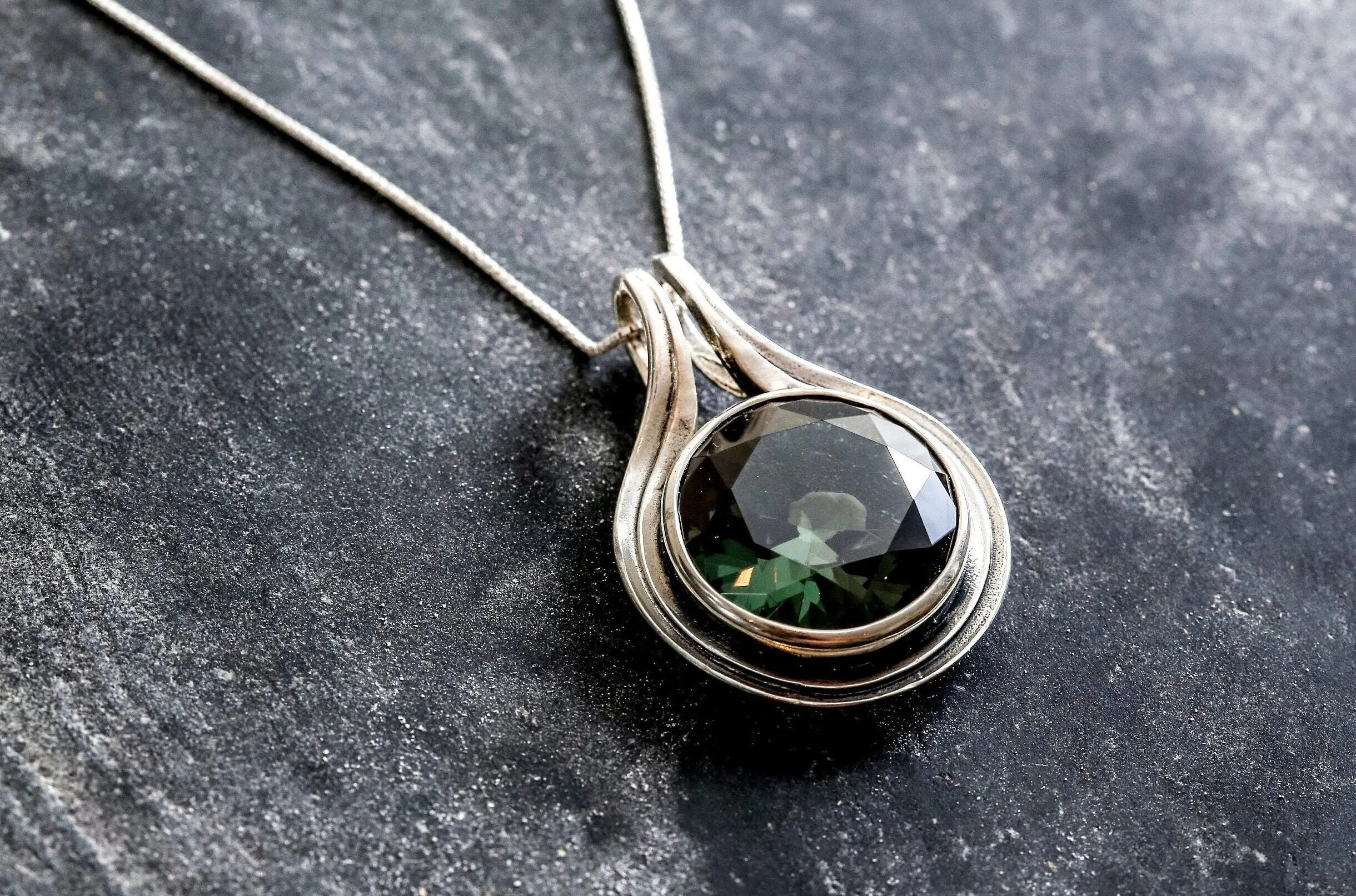 Green Diamond Necklace - Green Large Pendant - Round Statement Necklace
