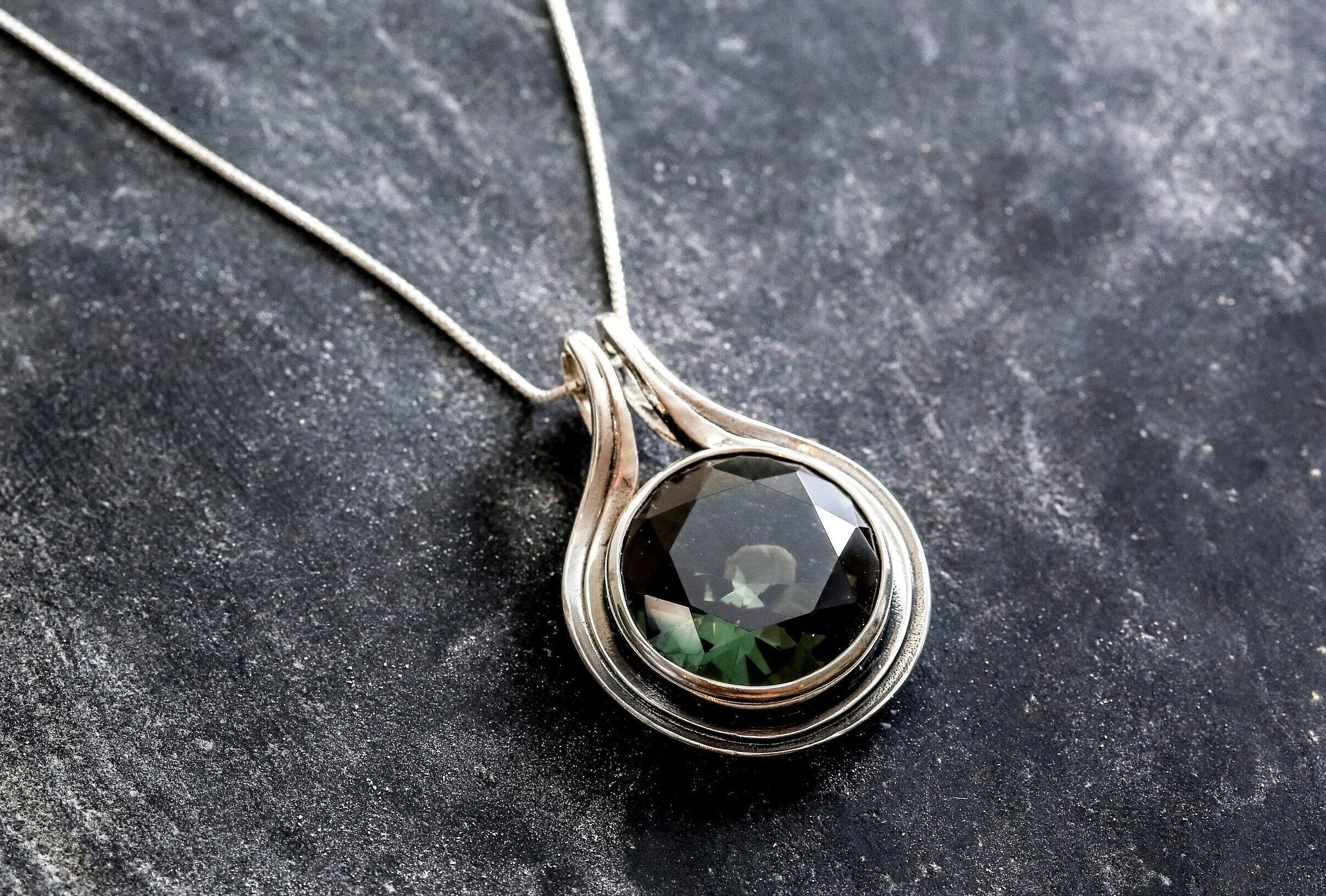 Green Diamond Necklace - Green Large Pendant - Round Statement Necklace