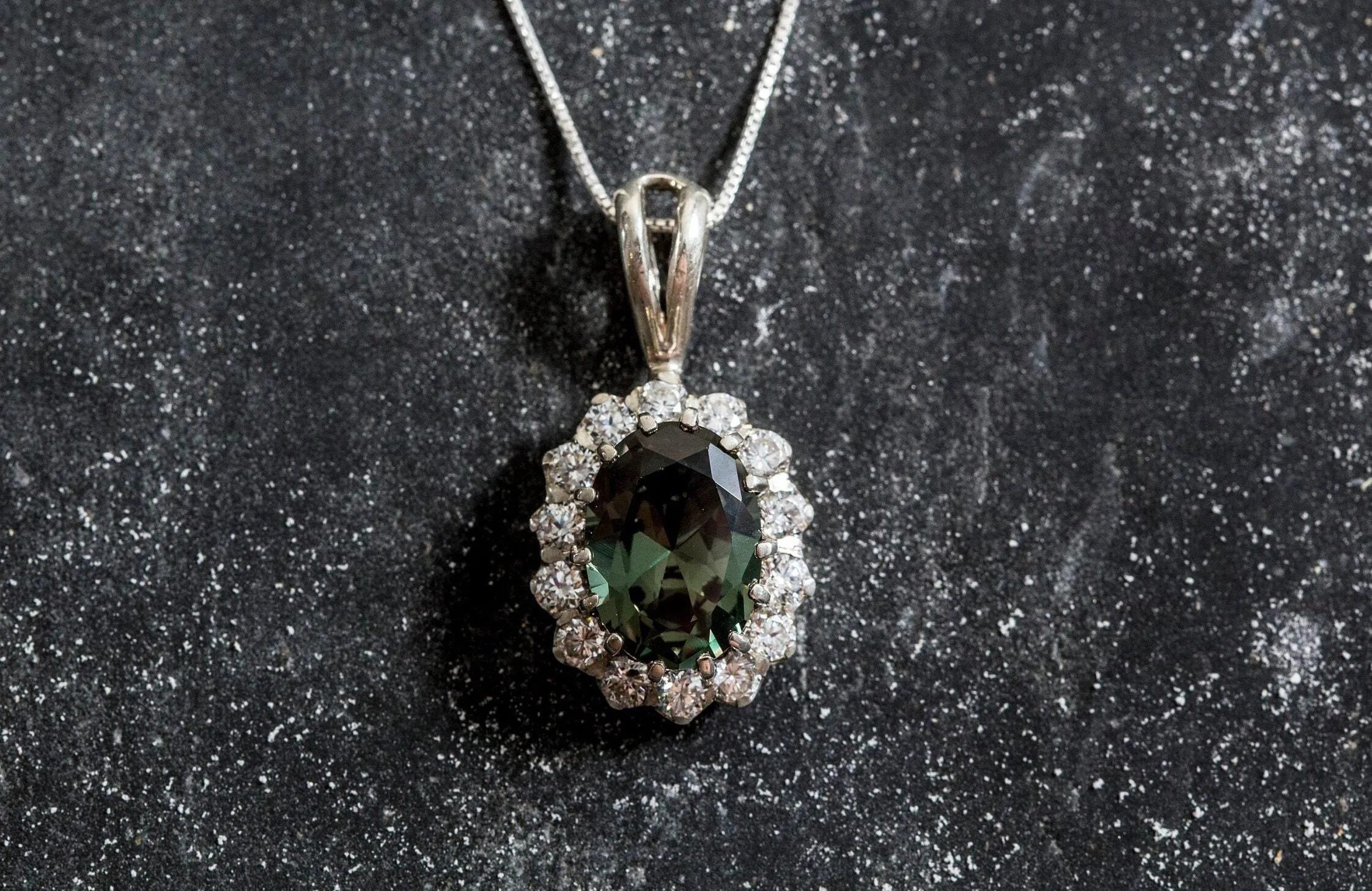 Green Diamond Necklace - Princess Diana Necklace - Green Victorian Pendant