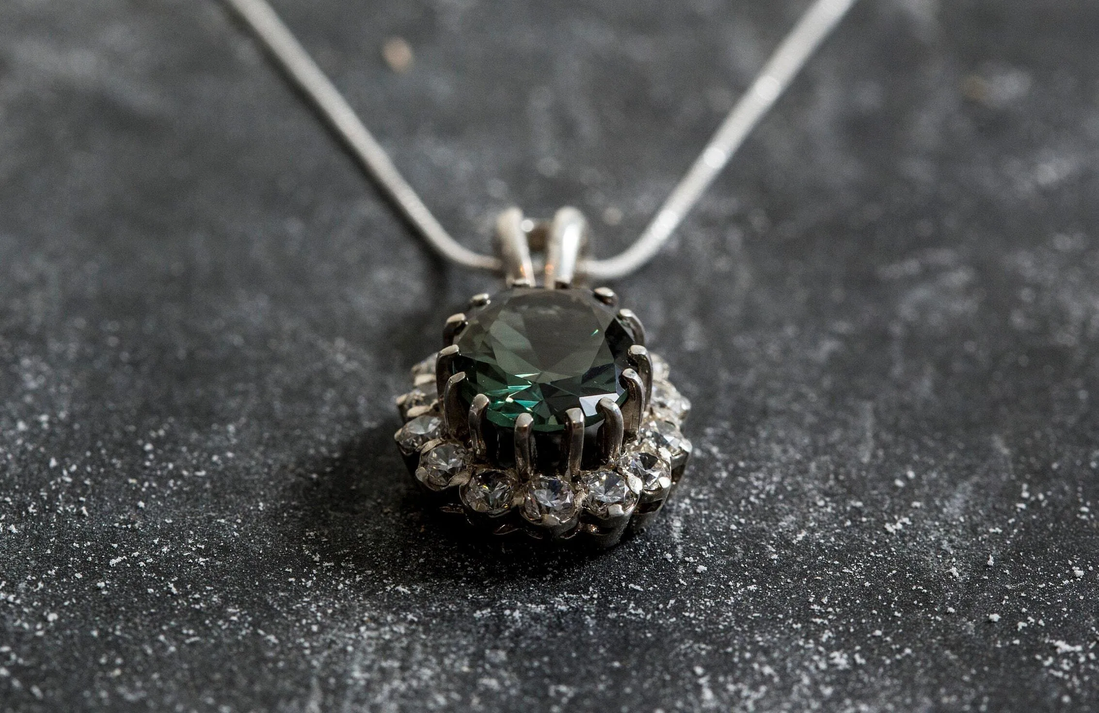 Green Diamond Necklace - Princess Diana Necklace - Green Victorian Pendant