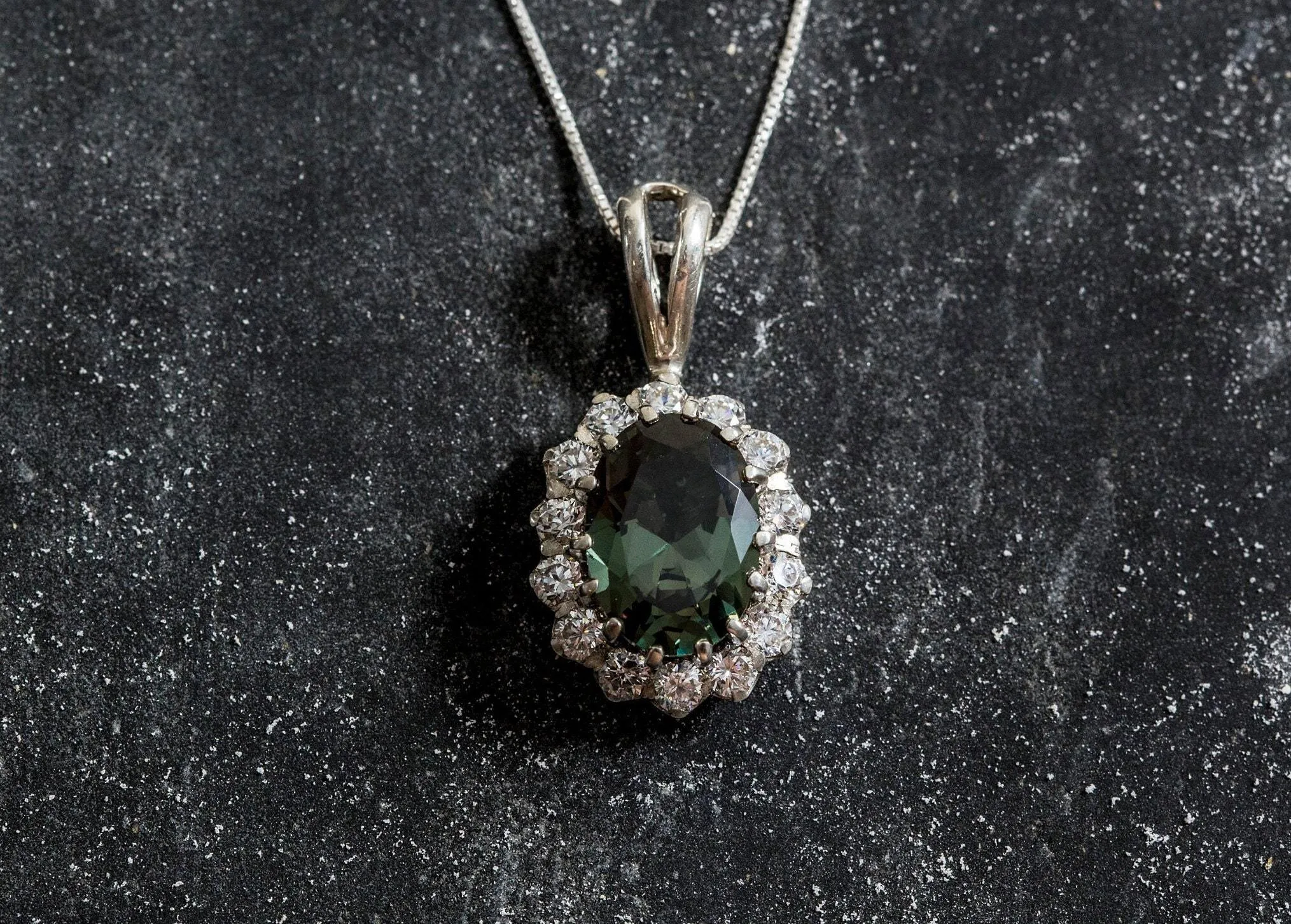 Green Diamond Necklace - Princess Diana Necklace - Green Victorian Pendant