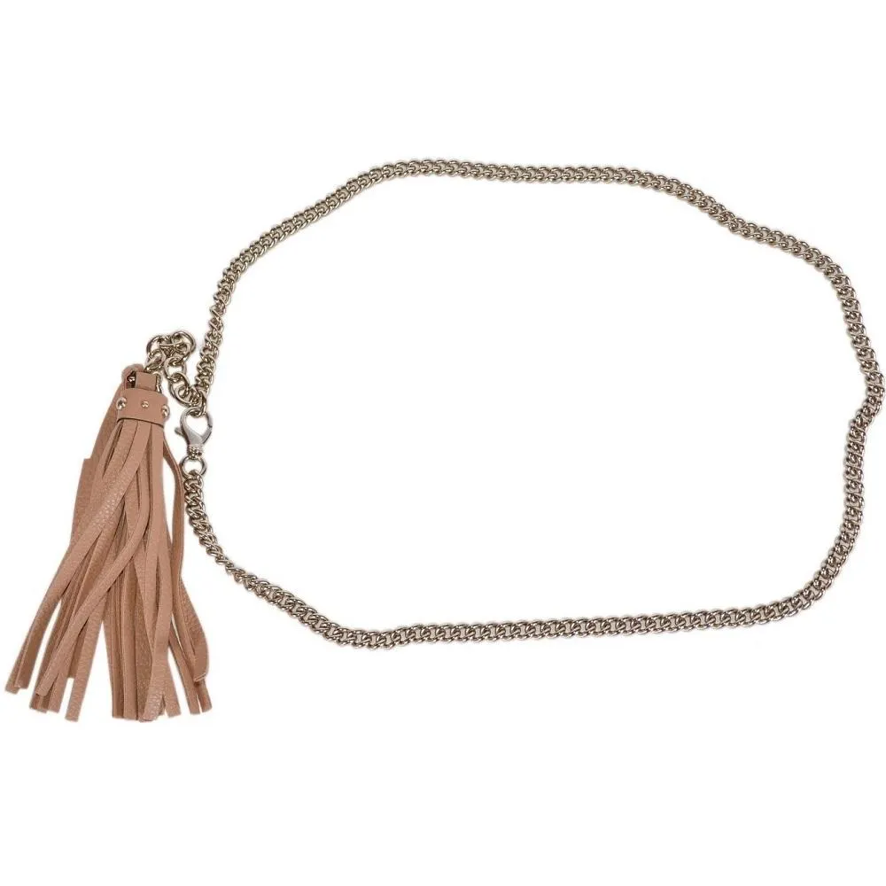 Gucci Leather Tassel GG Gold Chain Camelia Beige Belt Size (36/90) 388992