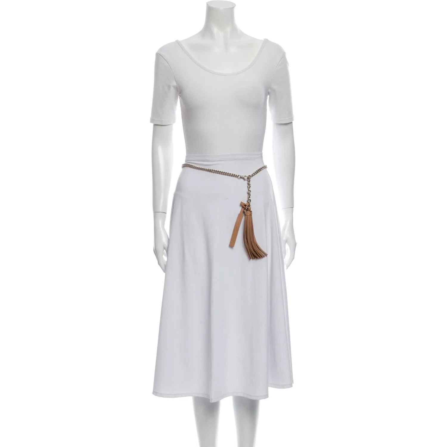 Gucci Leather Tassel GG Gold Chain Camelia Beige Belt Size (36/90) 388992
