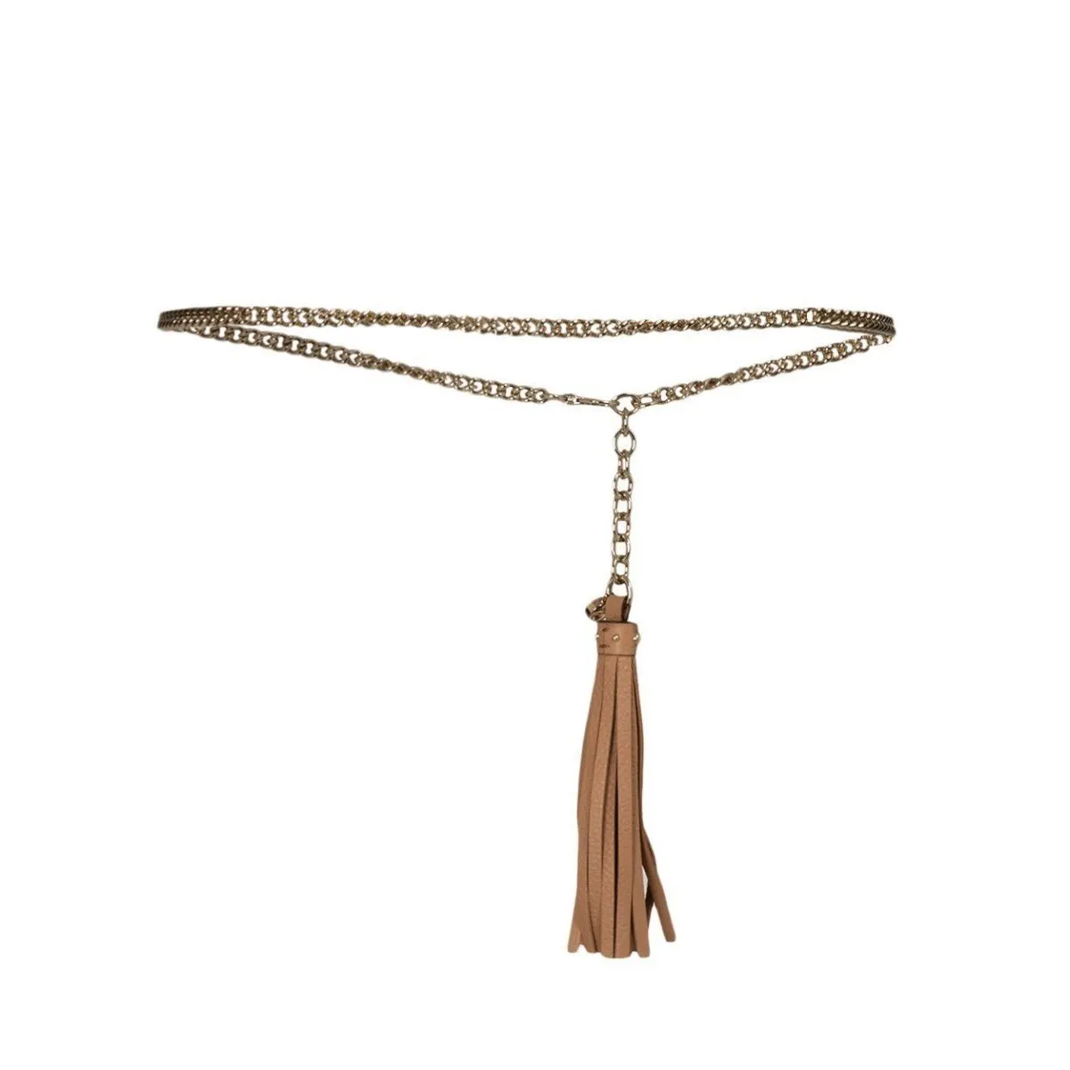 Gucci Leather Tassel GG Gold Chain Camelia Beige Belt Size (36/90) 388992