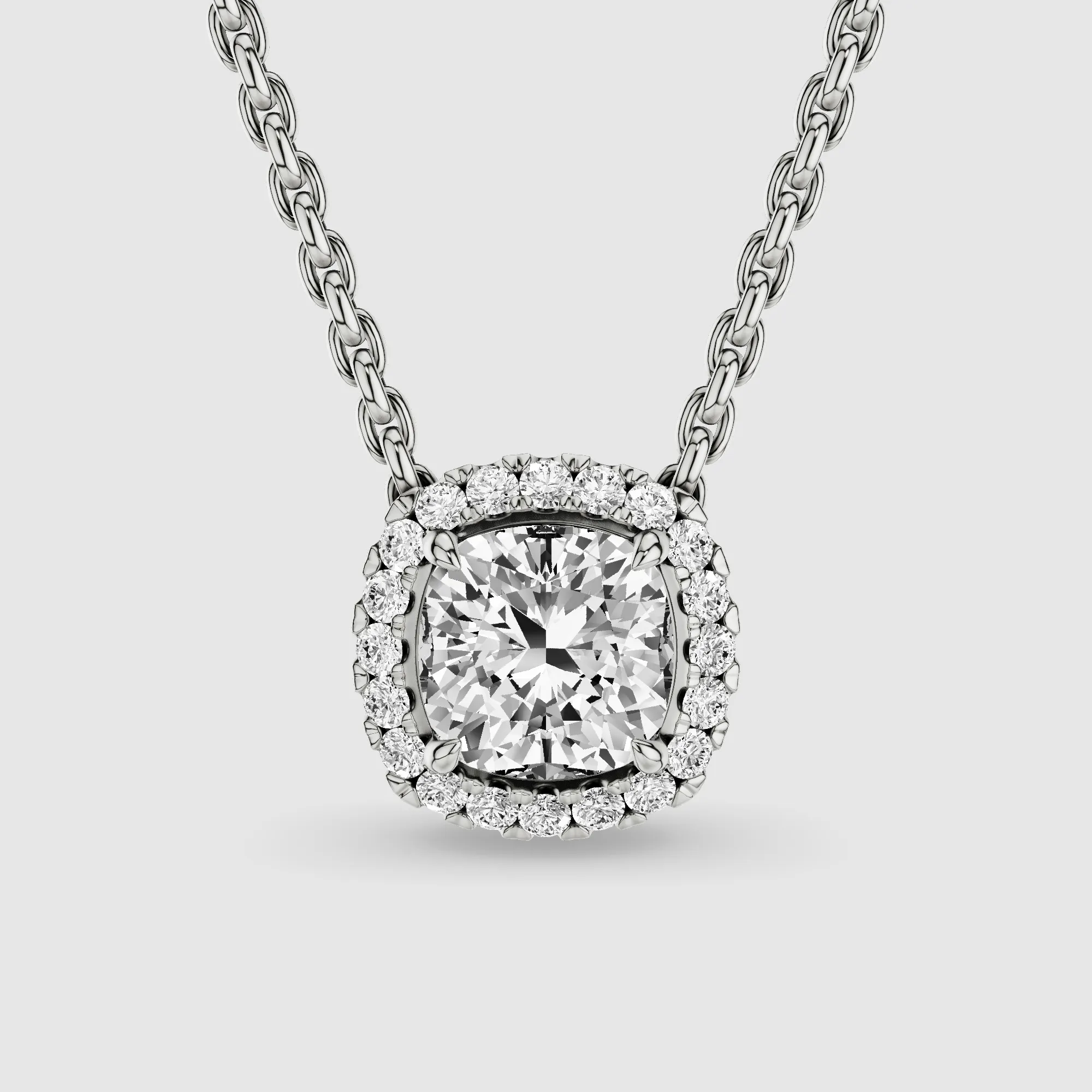 Halo Solitaire Lab Grown Diamond Pendant-Cushion