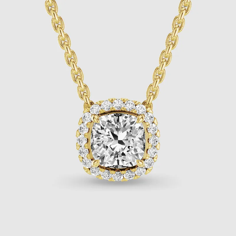 Halo Solitaire Lab Grown Diamond Pendant-Cushion
